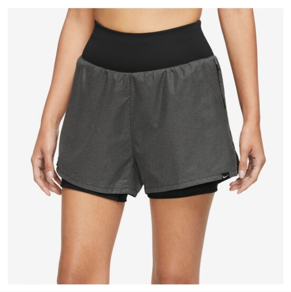 Nike Running Womens Black 2 in 1 Reflective Shorts Mid Rise Sz L
